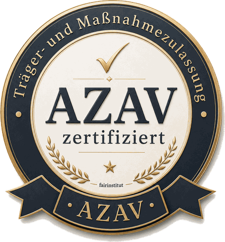 AZAV-Siegel: fairInstitut ist zugelassener Träger mit Träger- und Maßnahmezulassung nach AZAV