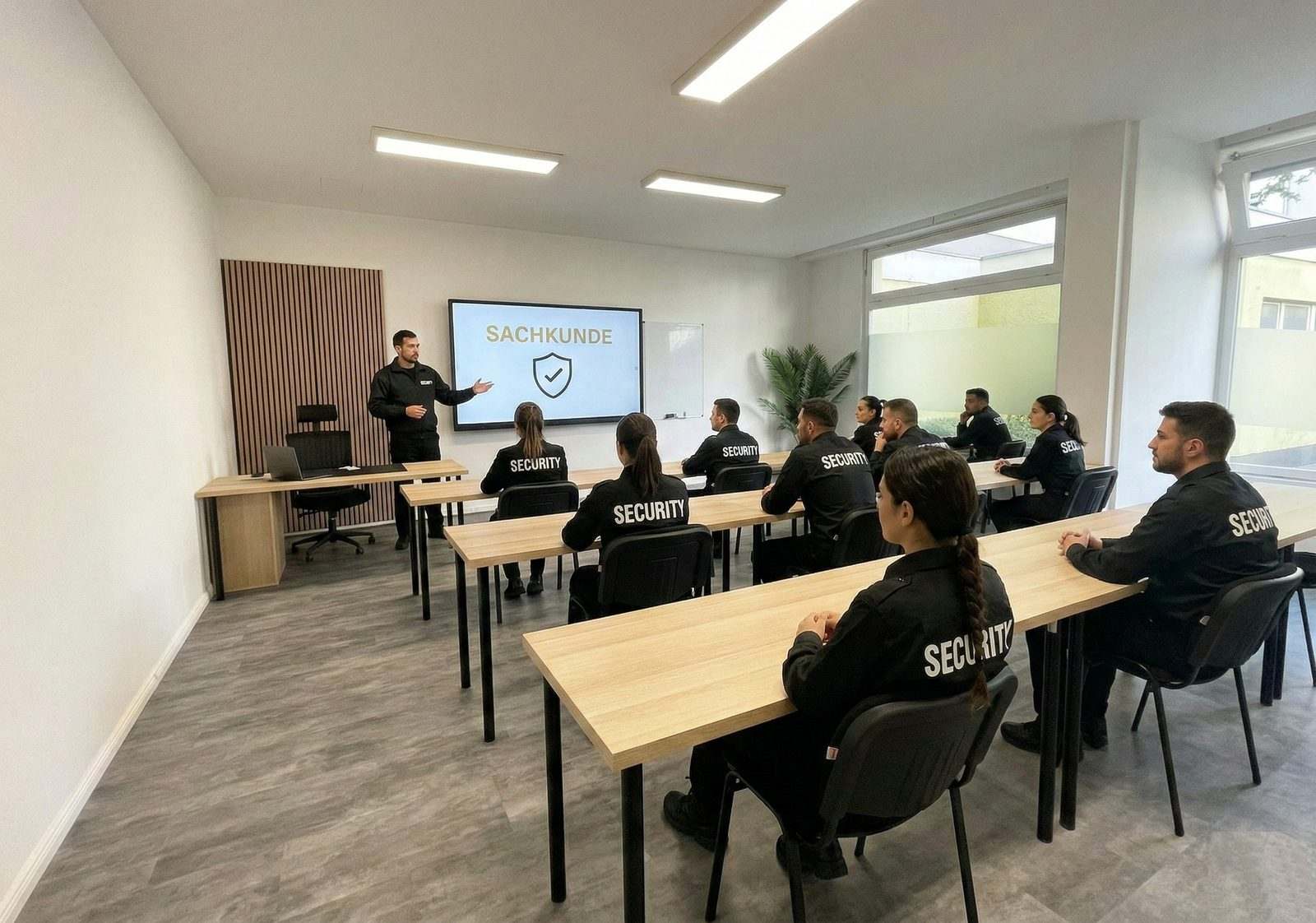 Unterricht im 34a-Vorbereitungskurs: Dozent erklärt die Sachkunde im Schulungsraum des fairInstitut in Berlin Mitte-Moabit (Symbolbild)
